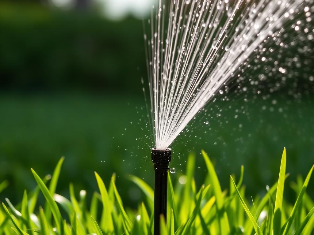 Sprinkler watering green lawn